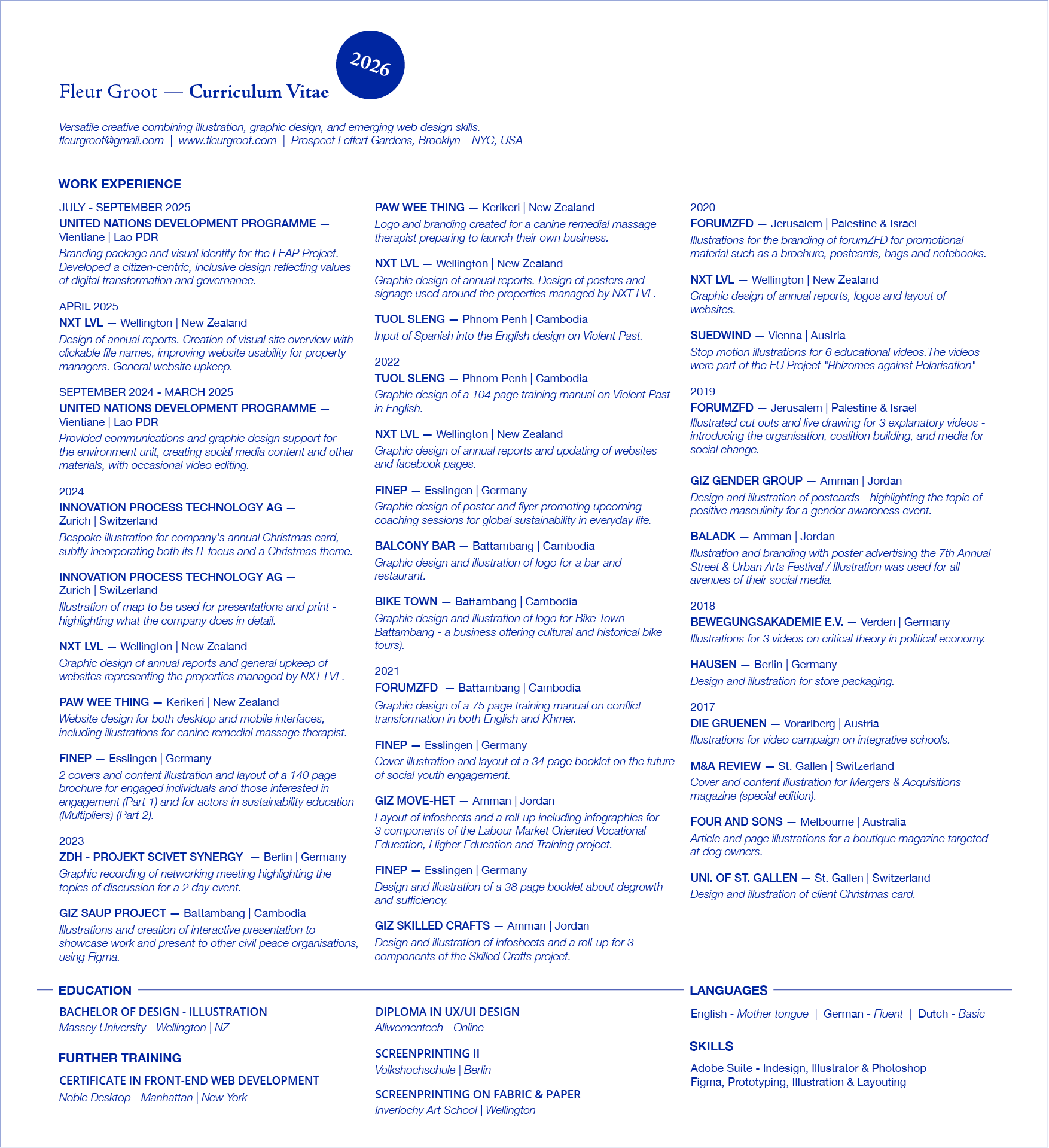 CV showing work experience, education, further education, languages and skills of Fleur Groot.